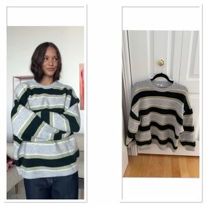 Ardene Striped Crewneck Sweater in Gray, Black & Olive